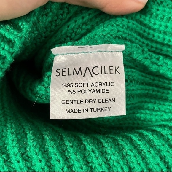 SELMACILEK Revolve Neck Scarf Detailed Balloon Sleeve Cropped Sweater in Green - Picture 7 of 8